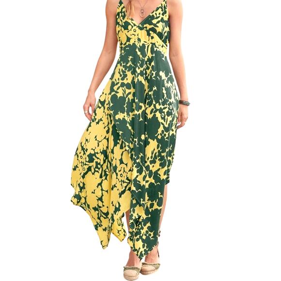 Sundance Soliloquies Citron Yellow Green Floral Asymmetrical Dress Size Small - Picture 1 of 10